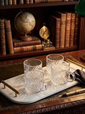 🍶Crystal Glass Espresso Mug Set with Handles (4) - Clear, Like New, Elegant Set